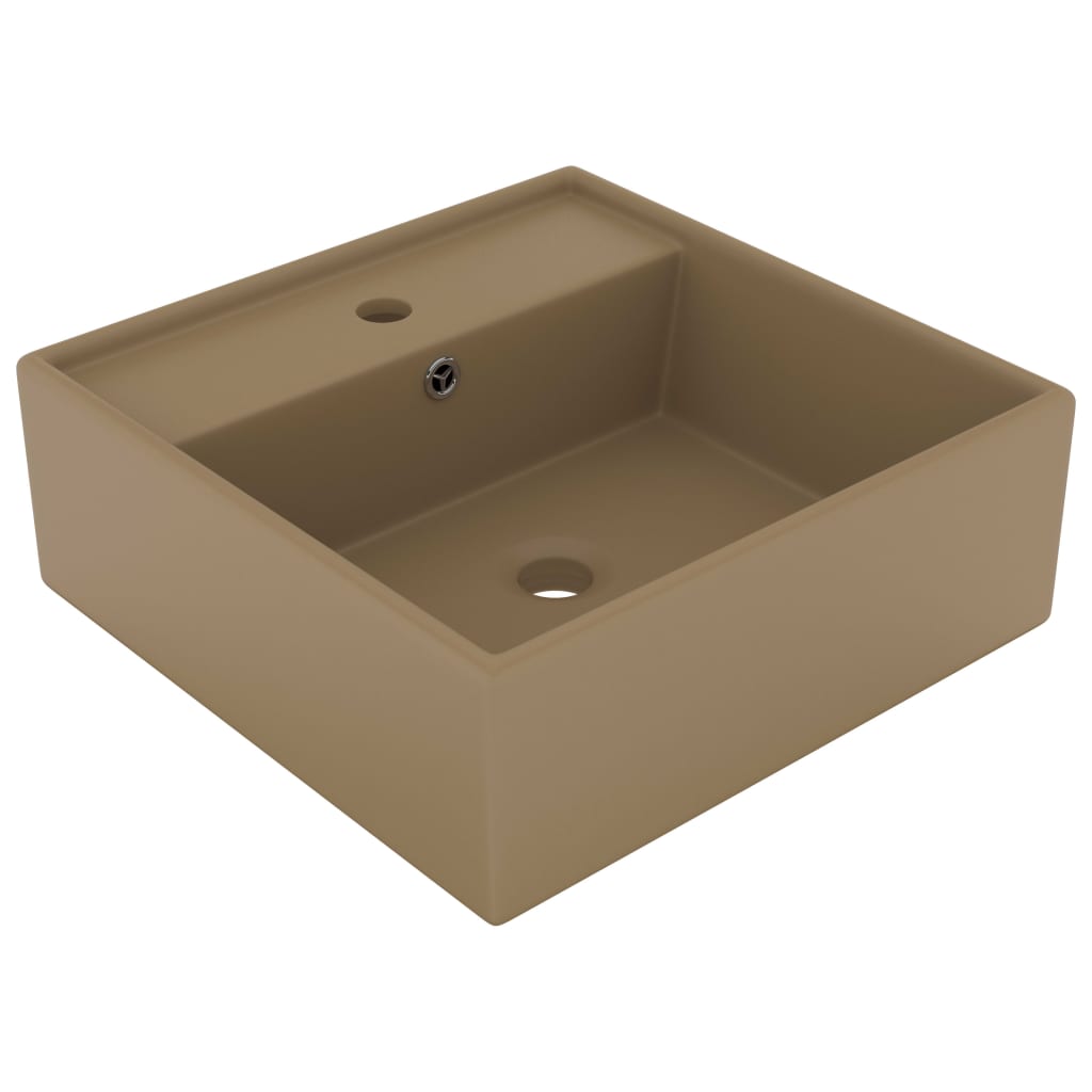 Lavabo Troppopieno Quadrato Crema Opaco 41x41cm Ceramica