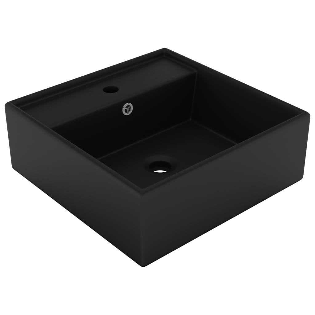 vidaXL Chiuvetă lux cu preaplin negru mat, 41x41 cm, ceramică, pătrat