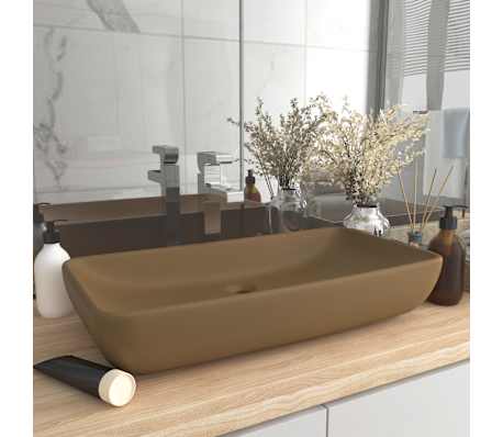 vidaXL Luxus Waschbecken Rechteckig Matt Creme Keramik Waschtisch