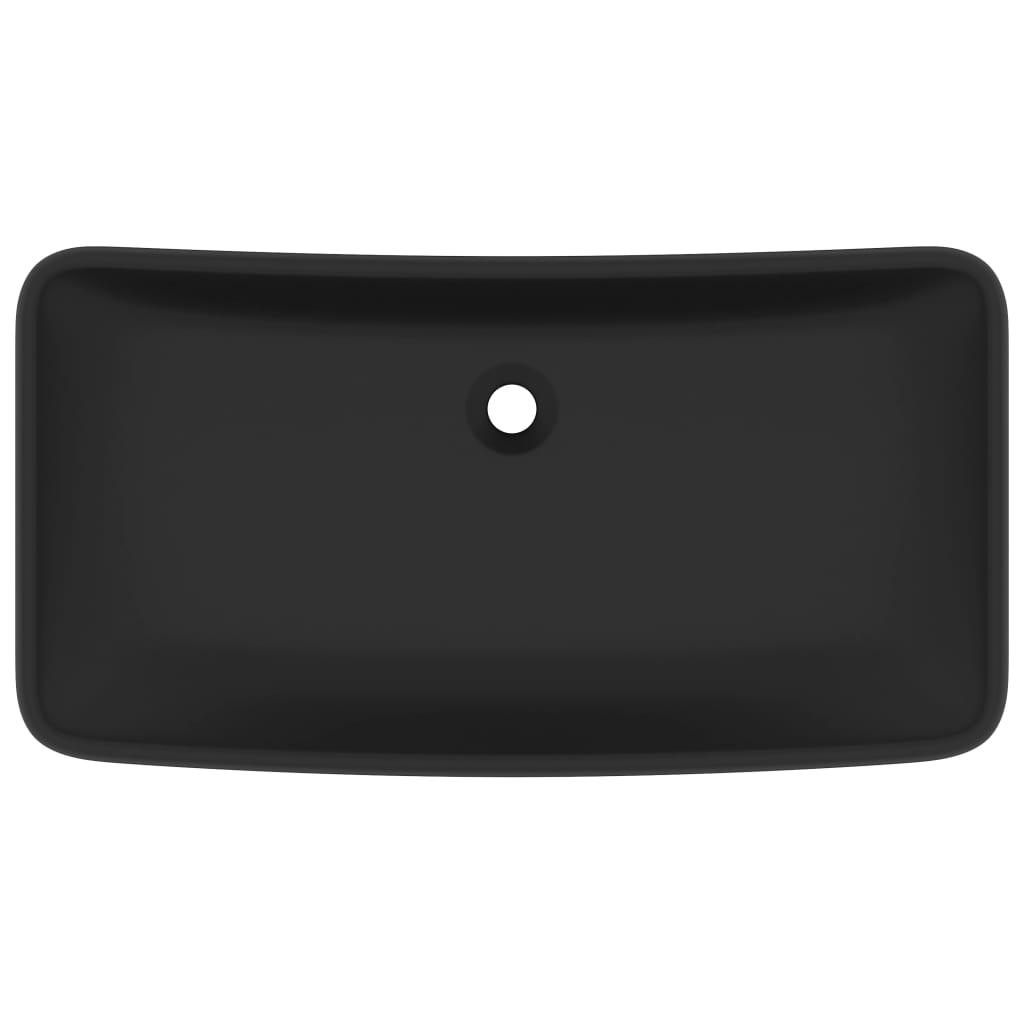 vidaXL Wastafel rechthoekig 71x38 cm keramiek matzwart afbeelding
