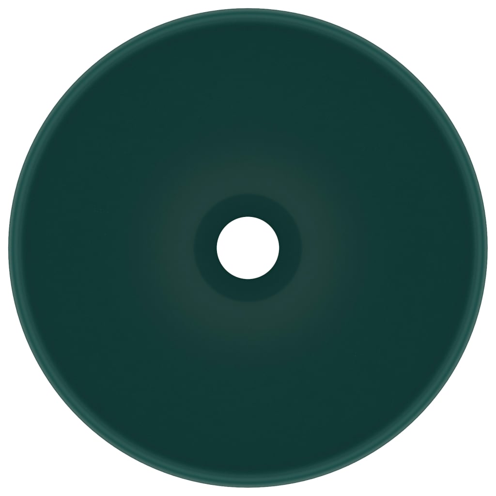 vidaXL Wastafel rond 32,5x14 cm keramiek mat donkergroen afbeelding