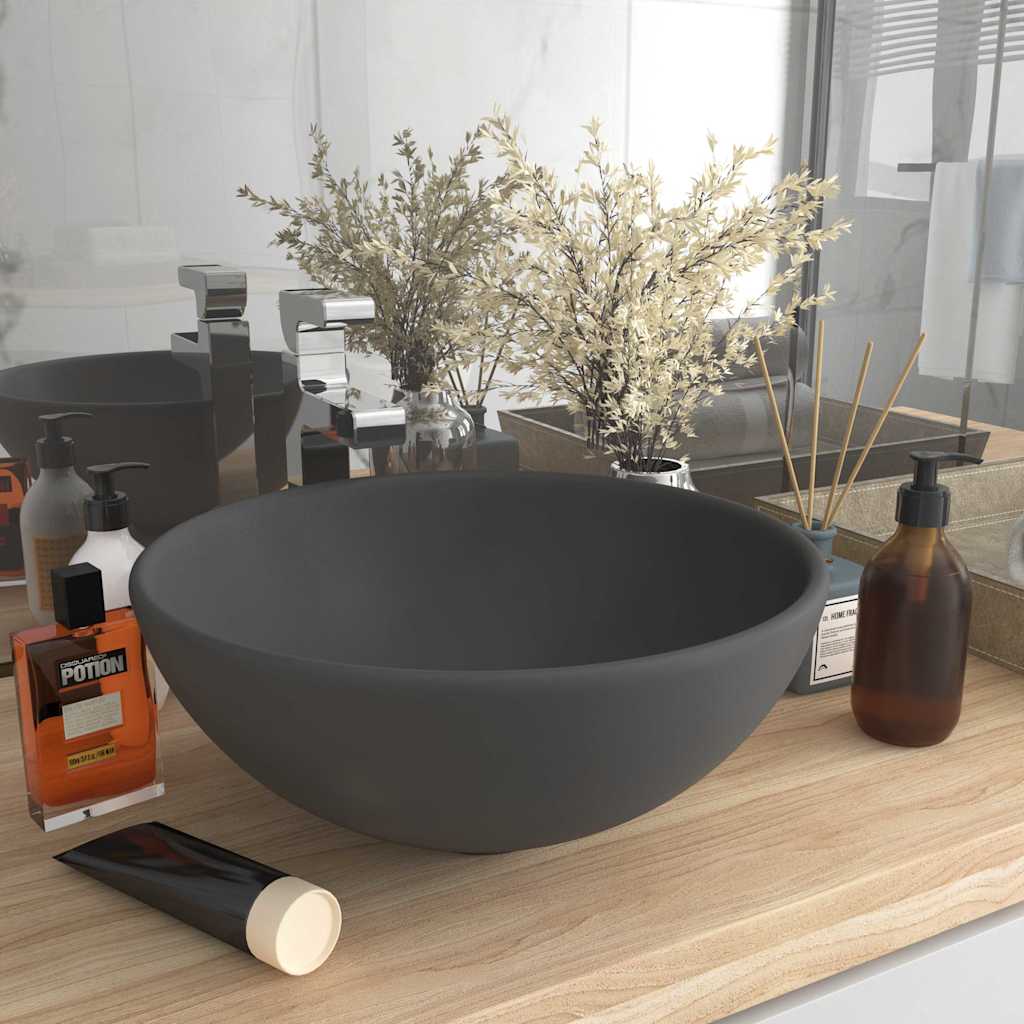Vidaxl - Lavandino Lusso Rotondo Grigio Scuro Opaco 32,5x14 Cm Ceramica