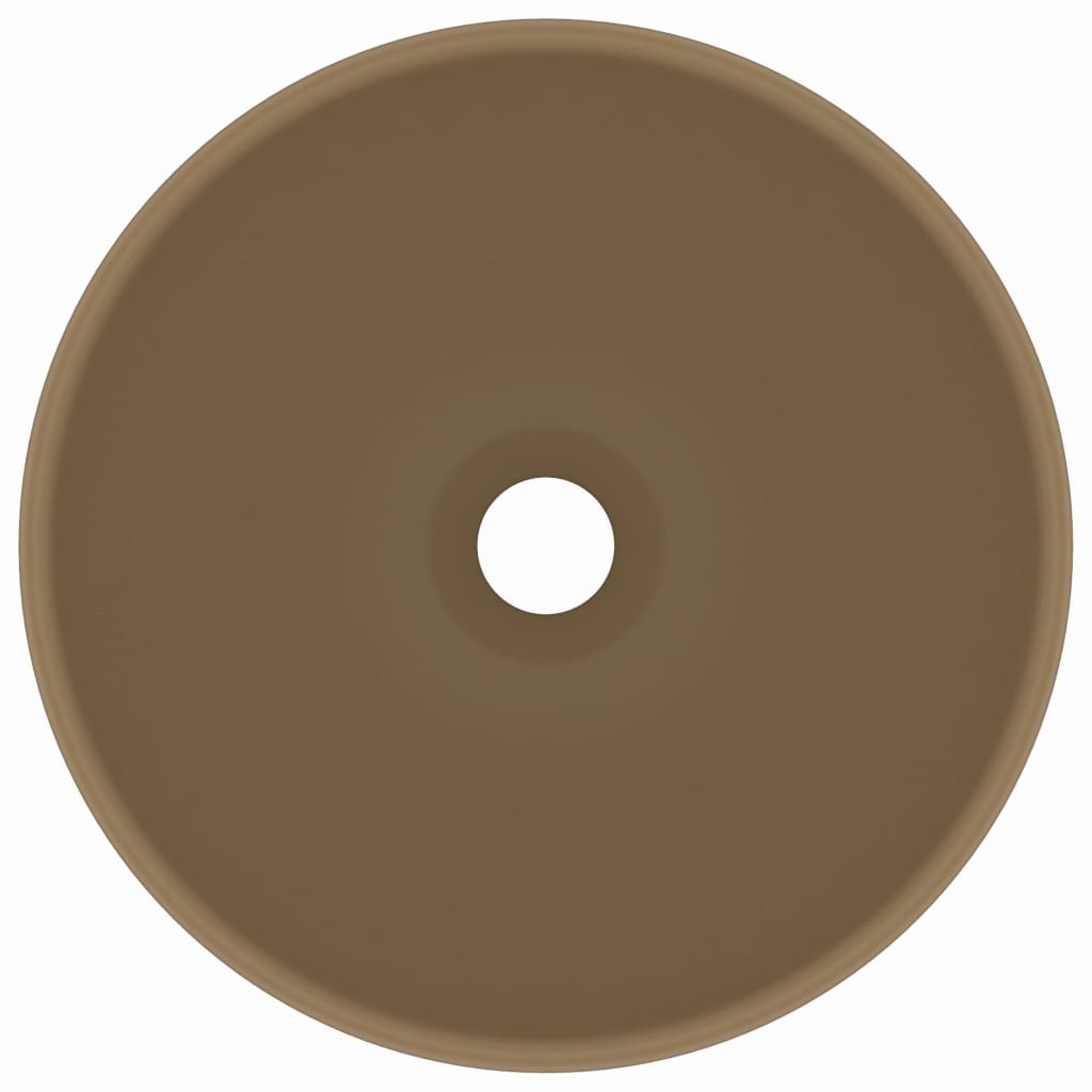 vidaXL Wastafel rond 32,5x14 cm keramiek matcrème afbeelding