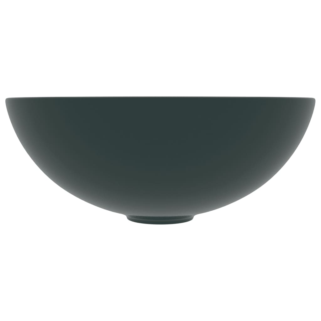 vidaXL Chiuvetă de baie, verde închis, ceramică, rotund