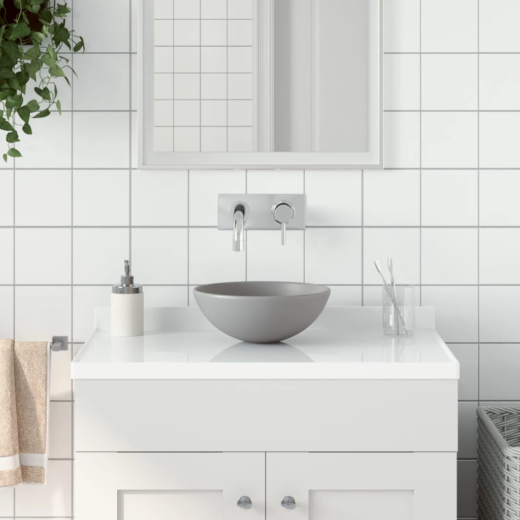 vidaXL keramisk håndvask til badeværelse rund lysegrå