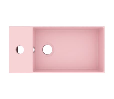 vidaXL Мивка за баня с преливник, керамична, матово розова