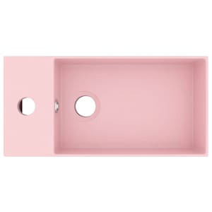 vidaXL Мивка за баня с преливник, керамична, матово розова