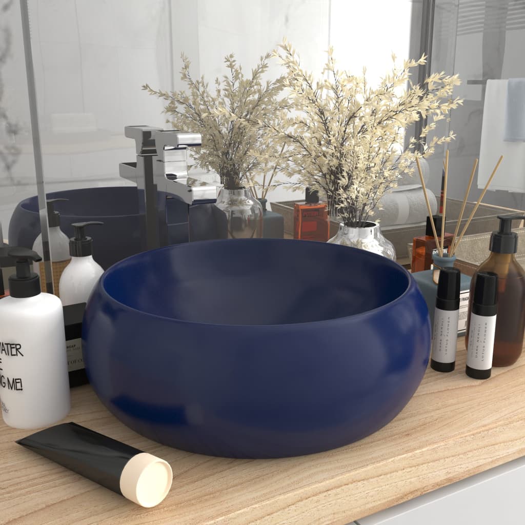 Billede af vidaXL luksuriøs håndvask 40x15 cm rund keramik mat mørkeblå