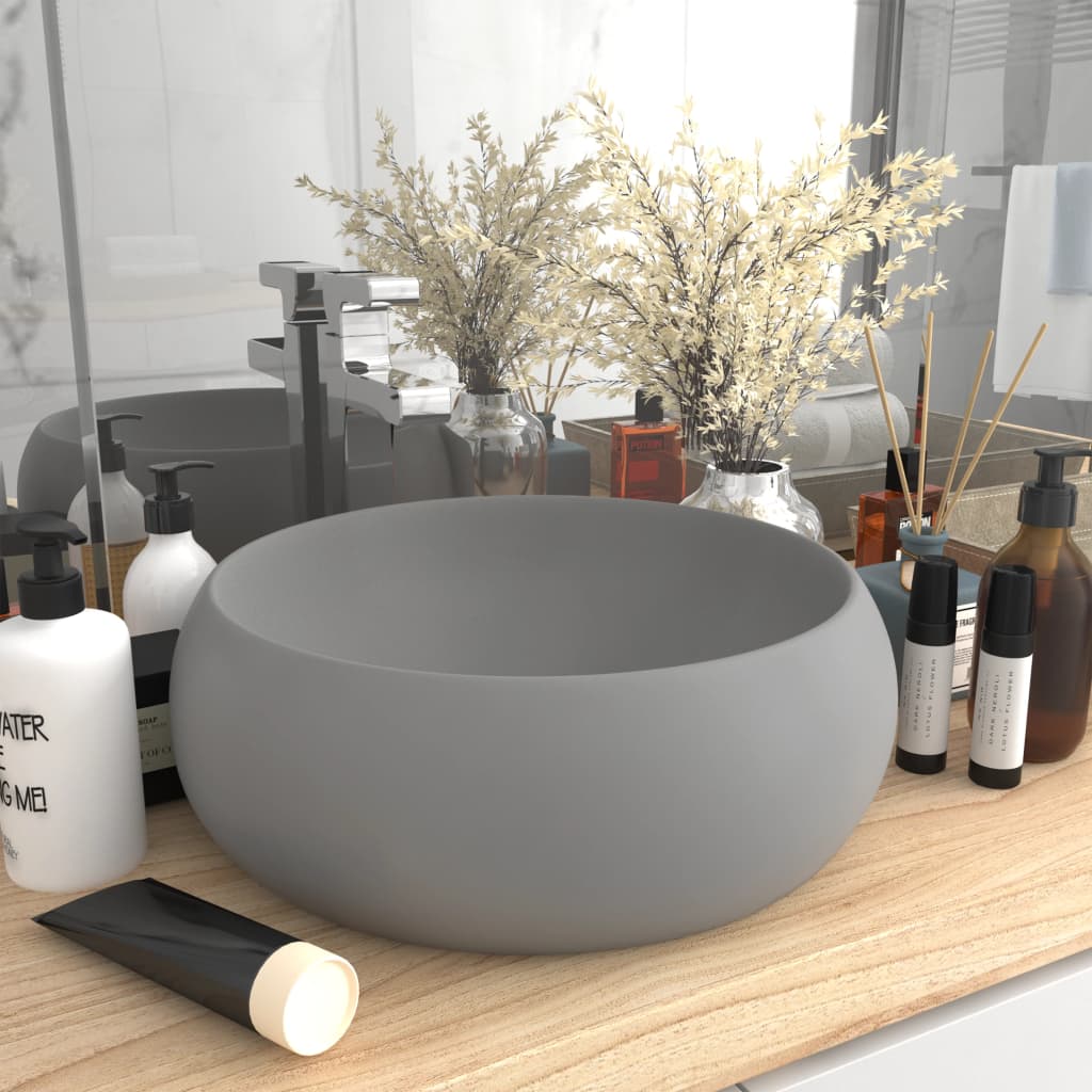 vidaXL Chiuvetă baie lux gri deschis mat 40×15 cm ceramică rotund vidaXL imagine model 2022
