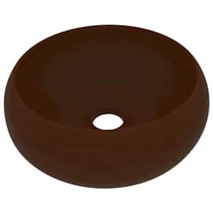 Luxusní umyvadlo kulaté matné tmavě hnědé 40 x 15 cm keramické - obrázek 2