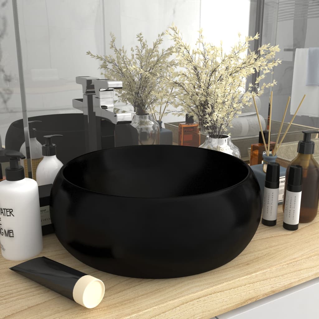 vidaXL Chiuvetă baie lux, negru mat, 40×15 cm, ceramică, rotund vidaXL