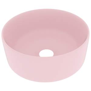 Luxusní umyvadlo kulaté matné růžové 40 x 15 cm keramické - obrázek 2