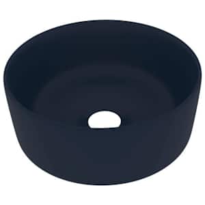 Luxusní umyvadlo kulaté matné tmavě modré 40 x 15 cm keramické - obrázek 2