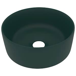 Luxusní umyvadlo kulaté matné tmavě zelené 40 x 15 cm keramické - obrázek 2