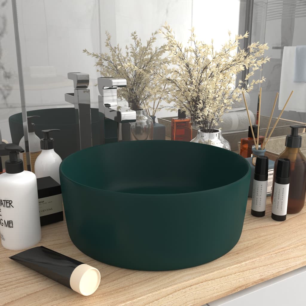 vidaXL Chiuvetă baie lux verde închis mat 40x15 cm ceramică rotund