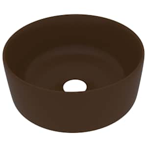 Luxusní umyvadlo kulaté matné tmavě hnědé 40 x 15 cm keramické - obrázek 2