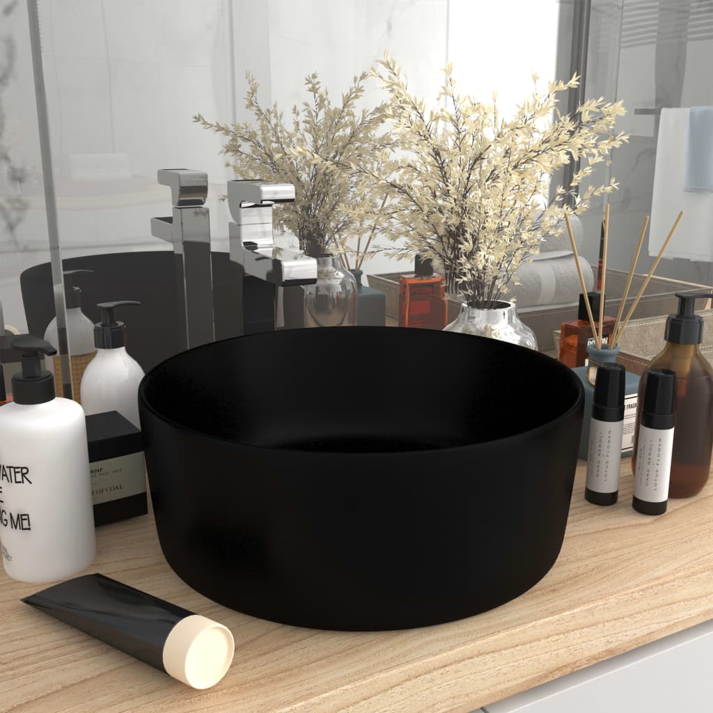 vidaXL Chiuvetă baie lux, negru mat, 40×15 cm, ceramică, rotund vidaXL