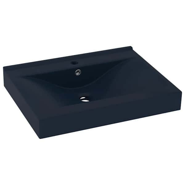 vidaXL valamu kraaniavaga matt tumesinine 60 x 46 cm keraamiline