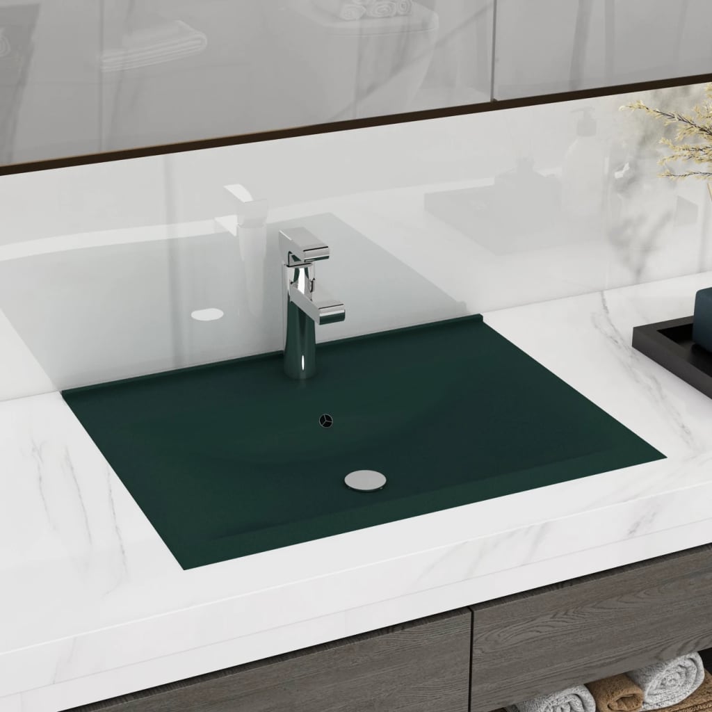 vidaXL Chiuvetă baie lux, orificiu robinet verde mat 60×46 cm ceramică vidaXL