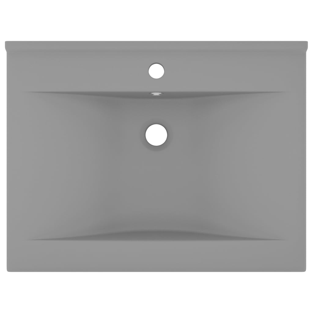 vidaXL Wastafel met kraangat 60x46 cm keramiek mat lichtgrijs afbeelding