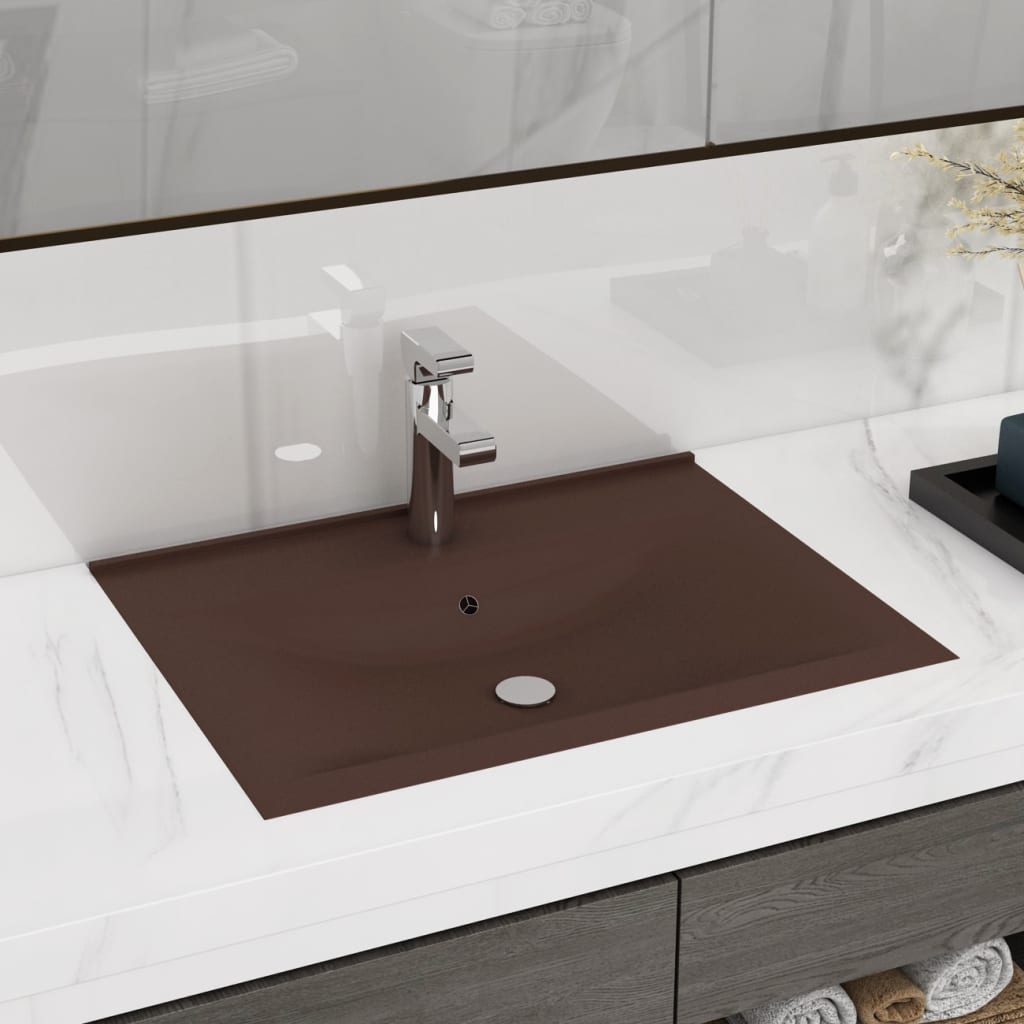 vidaXL Chiuvetă baie lux, orificiu robinet, maro mat 60×46 cm ceramică vidaXL