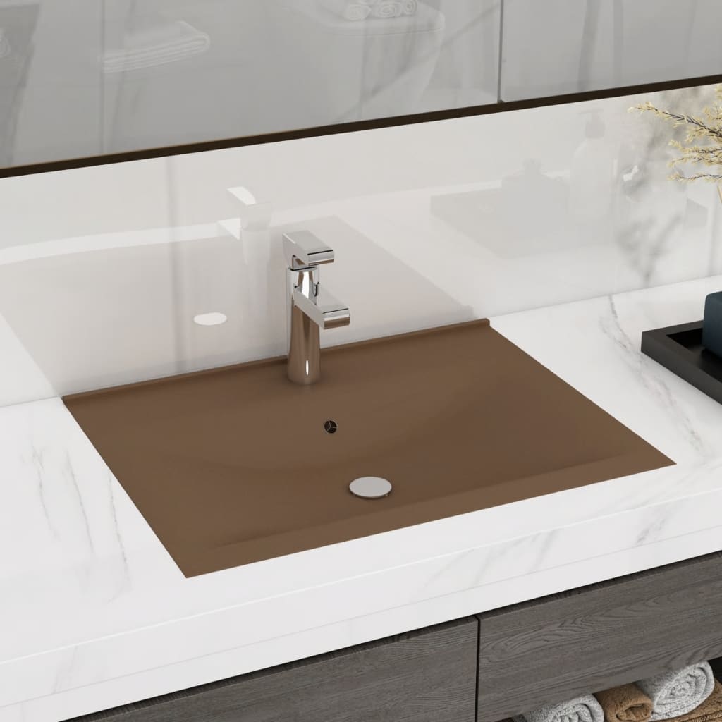vidaXL Chiuvetă baie lux, orificiu robinet crem mat 60×46 cm ceramică vidaXL