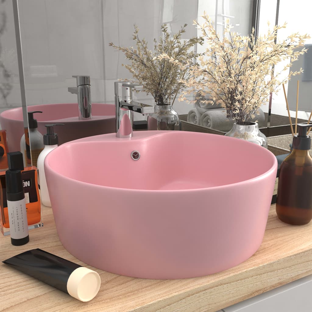 13: vidaXL luksuriøs håndvask med overløb 36x13 cm keramik mat pink
