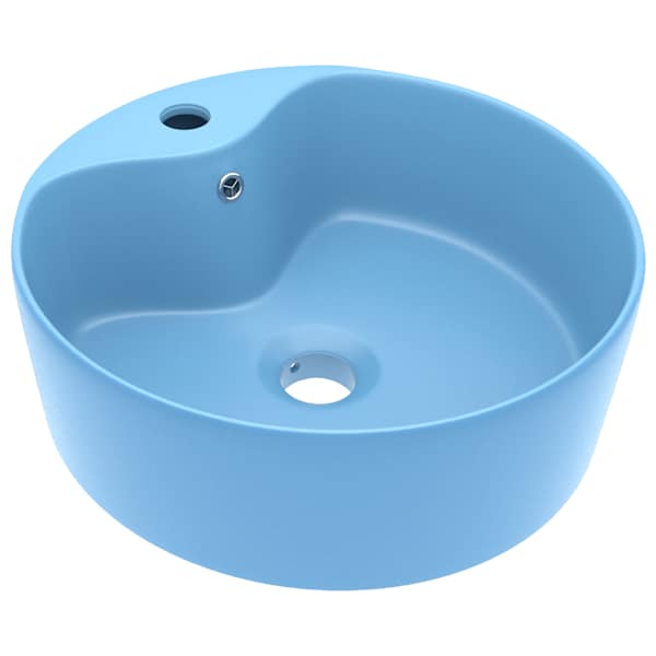 vidaXL valamu &uuml;levooluavaga matt helesinine 36 x 13 cm keraamiline
