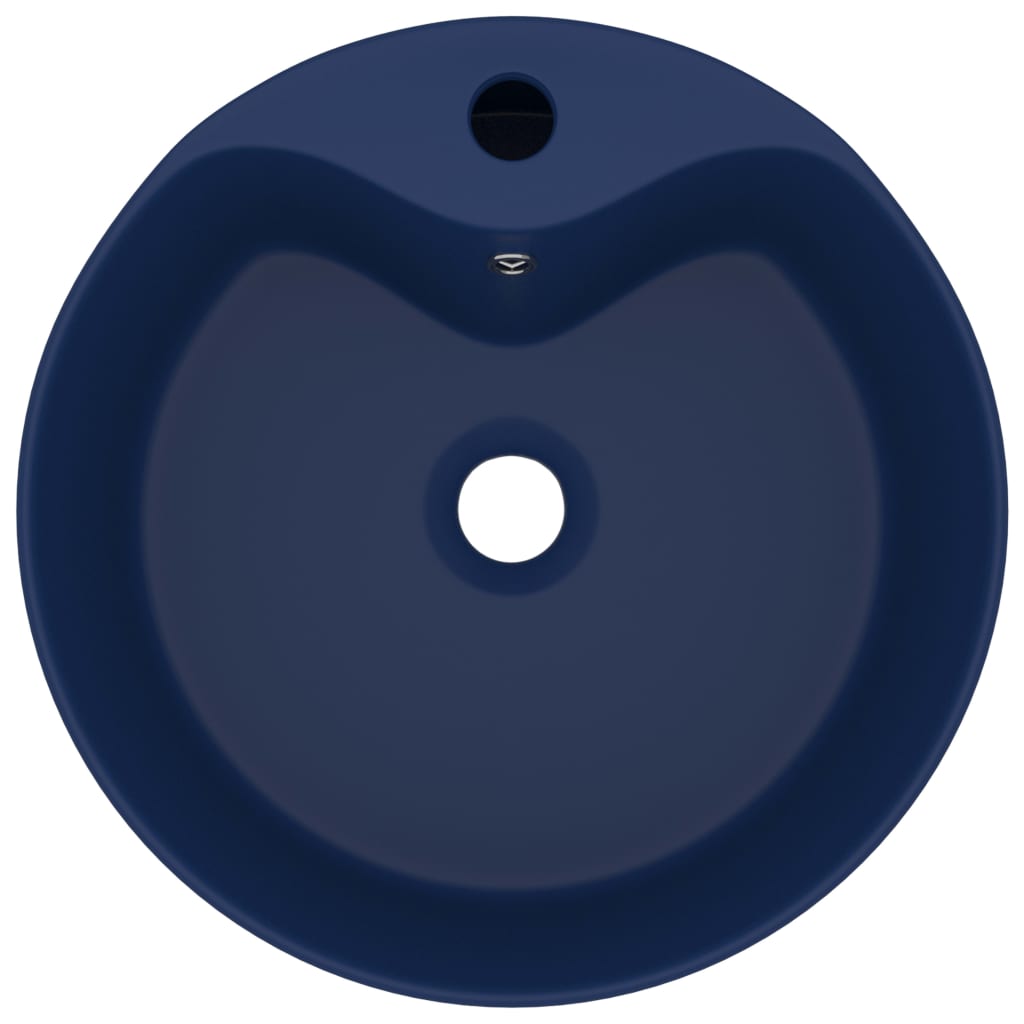 vidaXL Wastafel met overloop 36x13 cm keramiek mat donkerblauw afbeelding