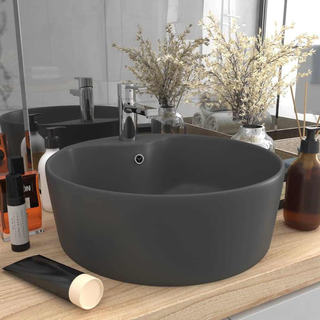 6: vidaXL luksuriøs håndvask med overløb 36x13 cm keramik mat mørkegrå