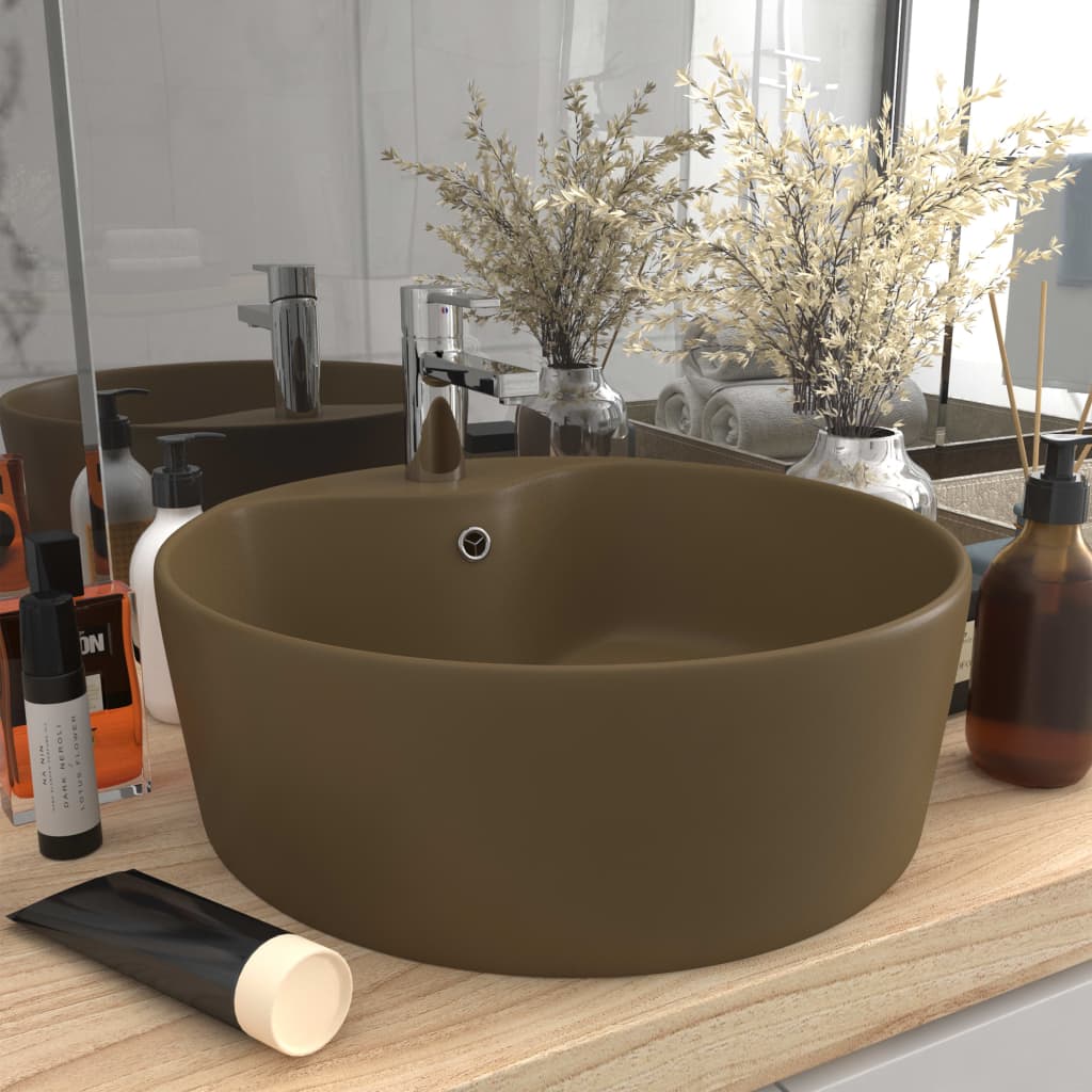 12: vidaXL luksuriøs håndvask med overløb 36x13 cm keramik mat cremefarvet