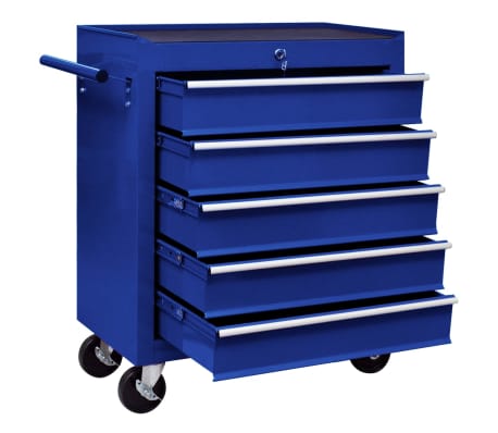 vidaXL Warsztatowy w&oacute;zek narzędziowy z 5 szufladami, niebieski