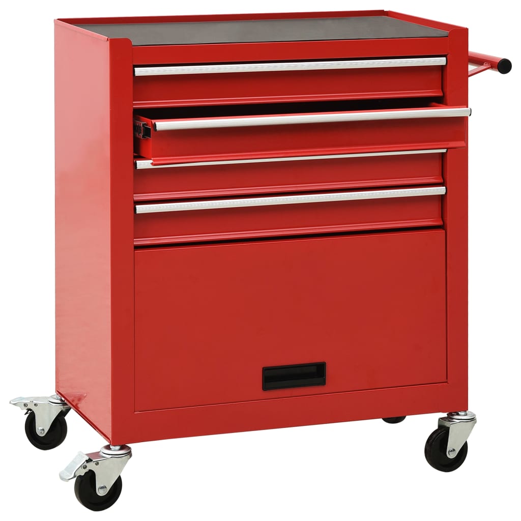 vidaXL Tool Trolley with 4 Drawers Steel Red