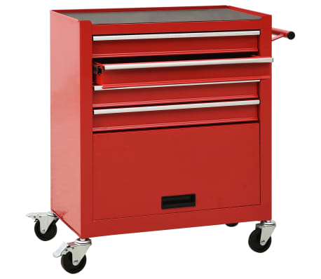 vidaXL Tool Trolley with 4 Drawers Steel Red