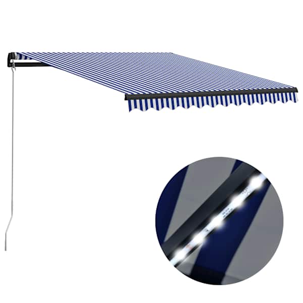 vidaXL k&auml;sitsi sisset&otilde;mmatav varikatus, LED, 300x250, sinine ja valge
