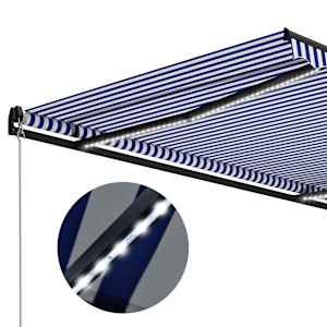 Ručně zatahovací markýza s LED světlem 300x250 cm modrá a bílá - obrázek 5