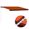 vidaXL k&auml;sitsi sisset&otilde;mmatav varikatus, LED 450x300 cm, oranž ja pruun