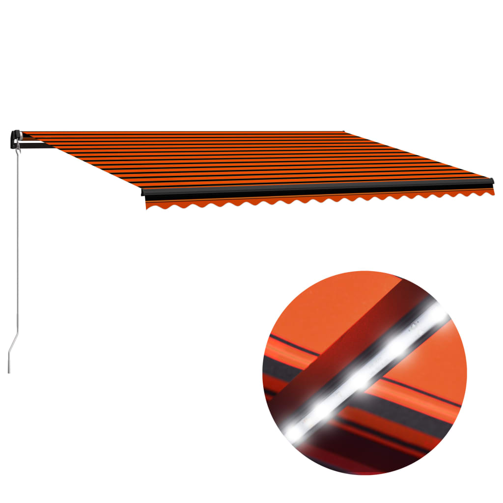 vidaXL Copertină retractabilă manual cu LED portocaliu/maro 500x300 cm