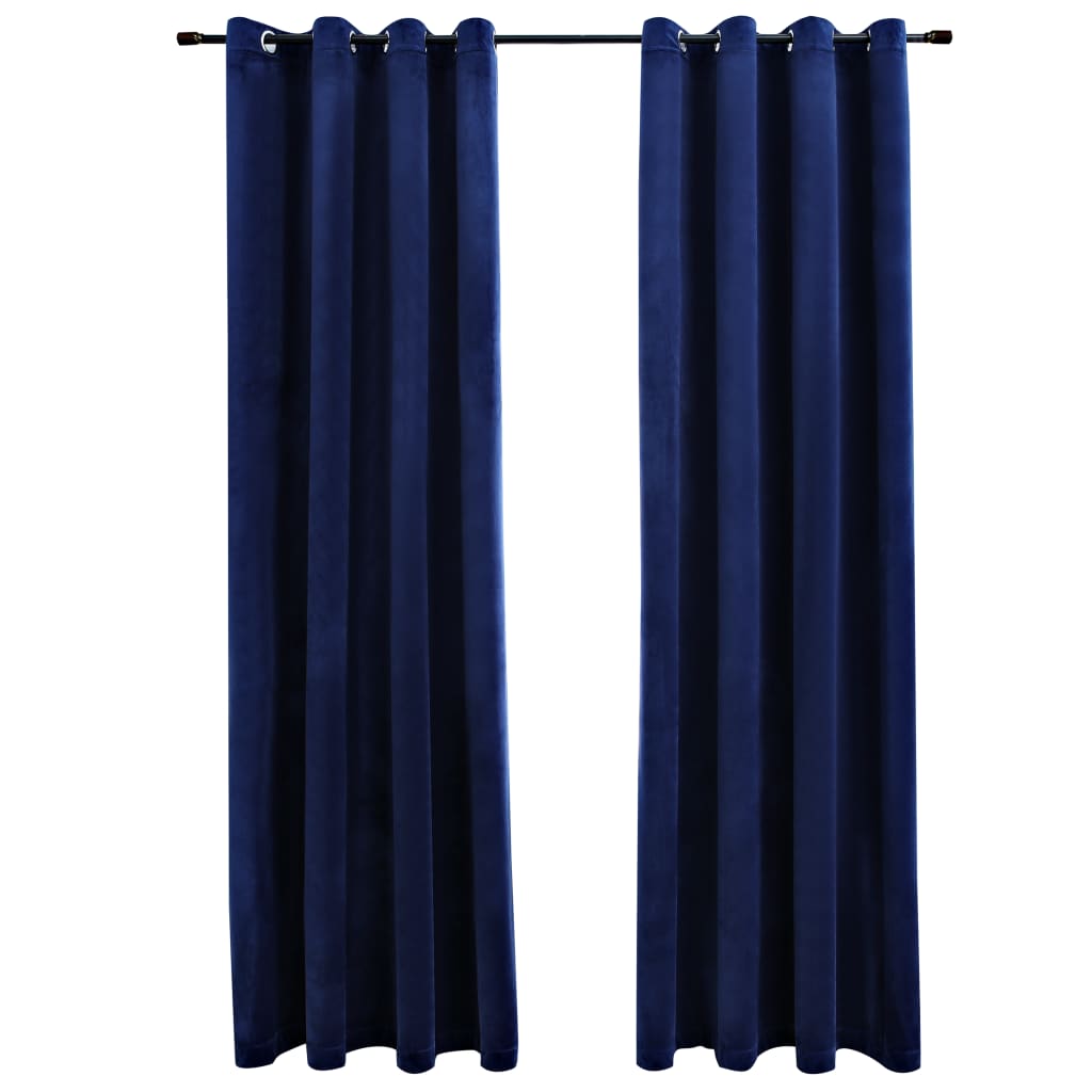 Image of vidaXL Blackout Curtains with Rings 2 pcs Navy Blue 54"x63" Velvet