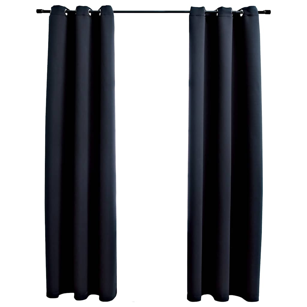Mørklægningsgardiner med ringe - 2 stk., sort, 97 × 213 cm, stof