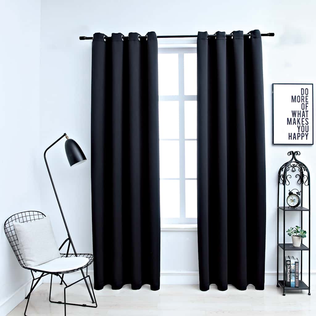 vidaXL Perdele opace cu inele, 2 buc., negru, 137x213 cm, material textil