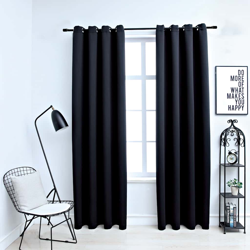 Mørklægningsgardiner med ringe - 2 stk., sort, 137 × 213 cm, stof