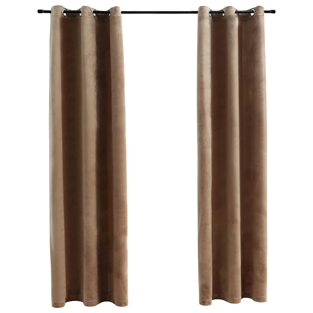 Image of vidaXL Blackout Curtains with Rings 2 pcs Beige 37"x84" Velvet