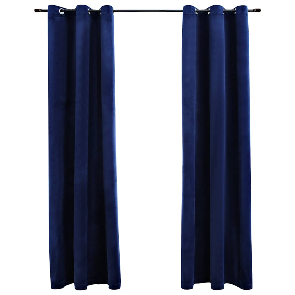 VidaXL Rideaux Occultants Et Anneaux 2pcs Bleu Marine 94x160cm Velours