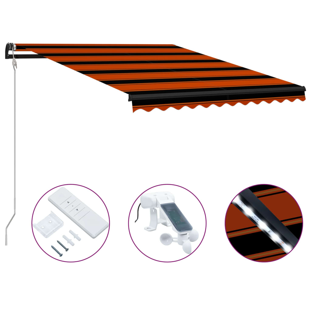 Einziehbare Markise mit Windsensor & LED 300x250cm Orange Braun