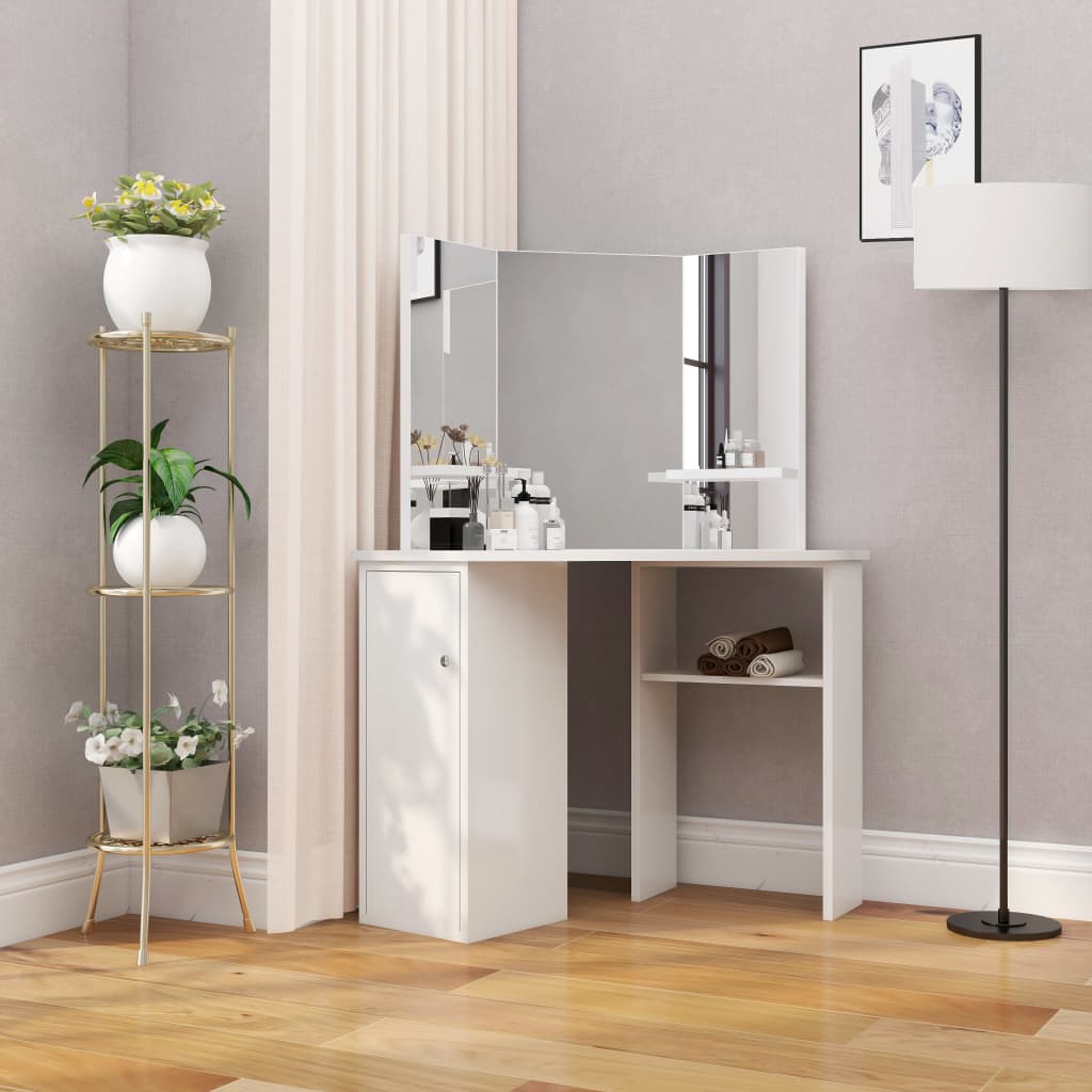 vidaXL Masă de toaletă colțar, masă pentru machiaj și cosmetice, alb vidaXL imagine noua 2022