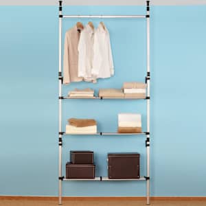Teleskopický šatní úložný systém s tyčemi a policí hliník - obrázek 5