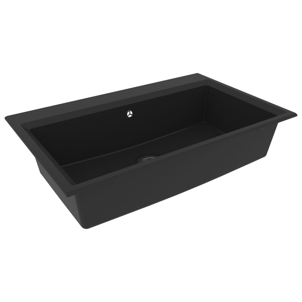 vidaXL Kitchen Sink with Overflow Hole Black Granite vidaXL.ie