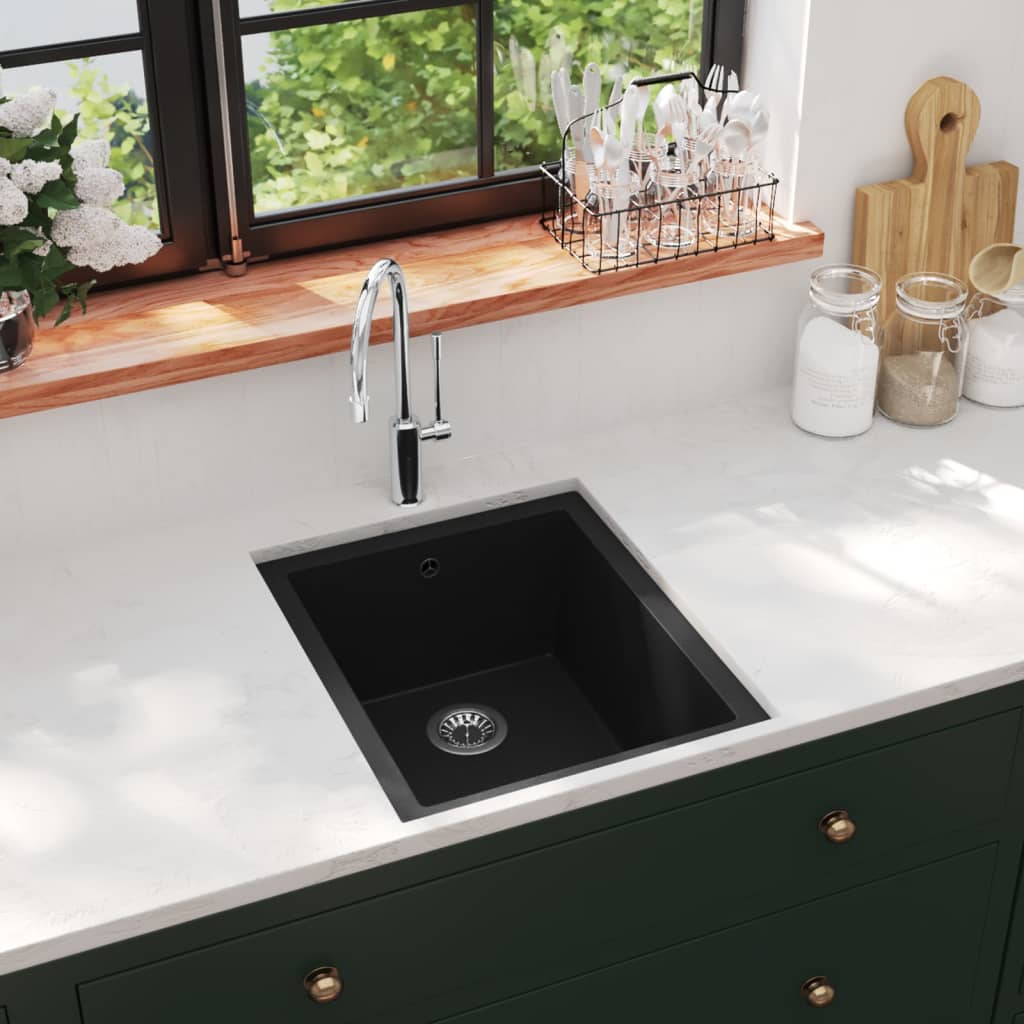 Photos - Kitchen Sink VidaXL  with Overflow Hole Black Granite 