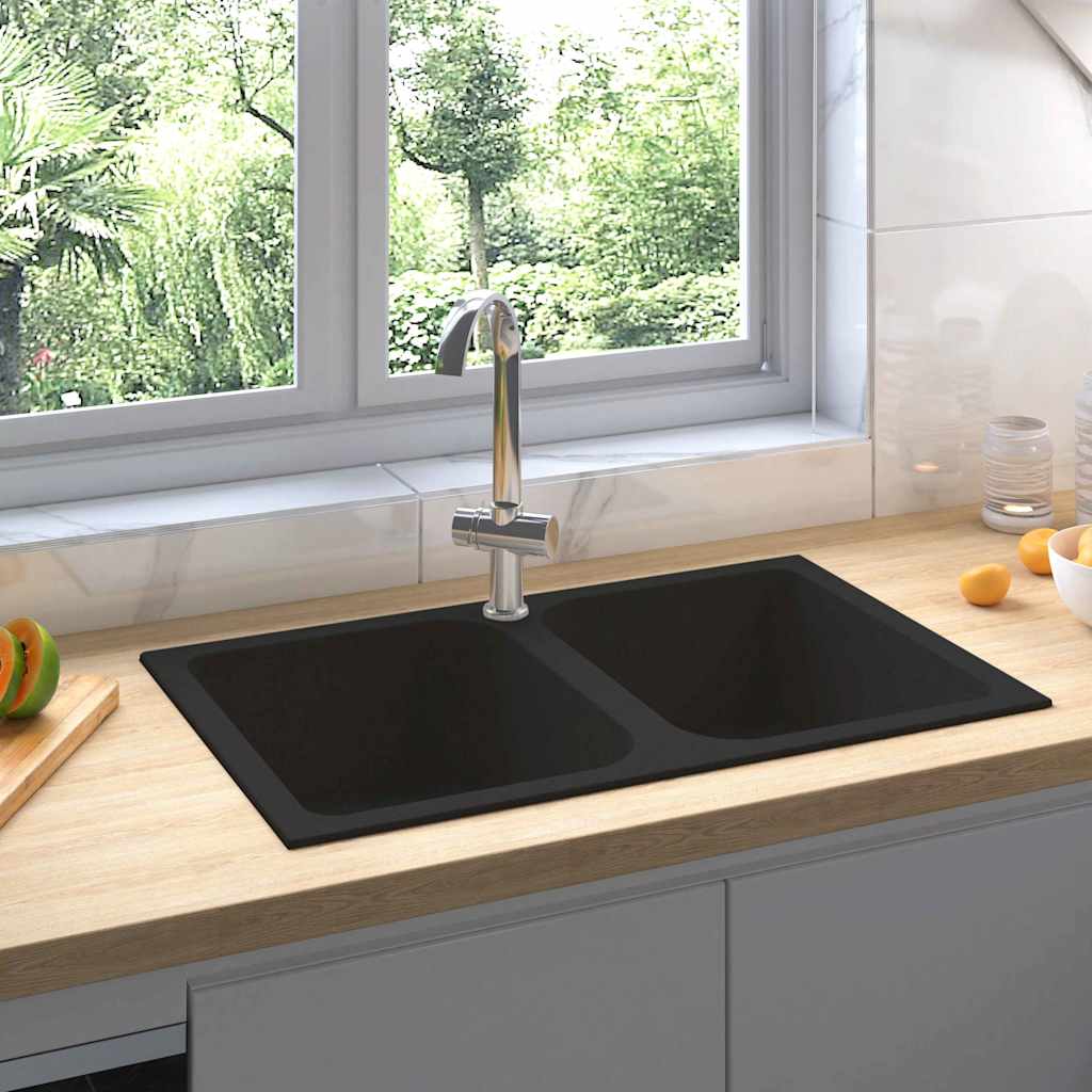 køkkenvask sort 760x480x184 mm granit